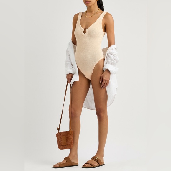 NEW Hunza G Celine Cream Swimsuit Nude Blush Beige Natural Monokini Stretchy - Picture 4 of 13